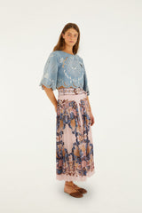 Soft Pink Sea Garden Scarf Pleated Maxi Skirt