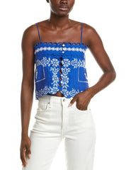 Blue Tropical Cross Stitch Sleeveless Top